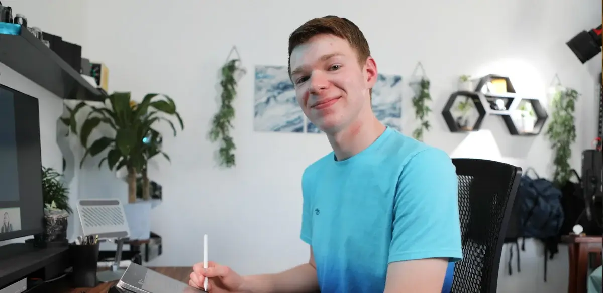 High school student taking notes at home