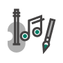 Brush, musical note and chello icon
